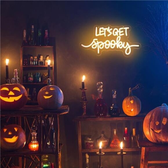 Let's Get Spooky Neon Sign Halloween Yellow Letter LED Neon Light Decoration NEW - Picture 6 of 7